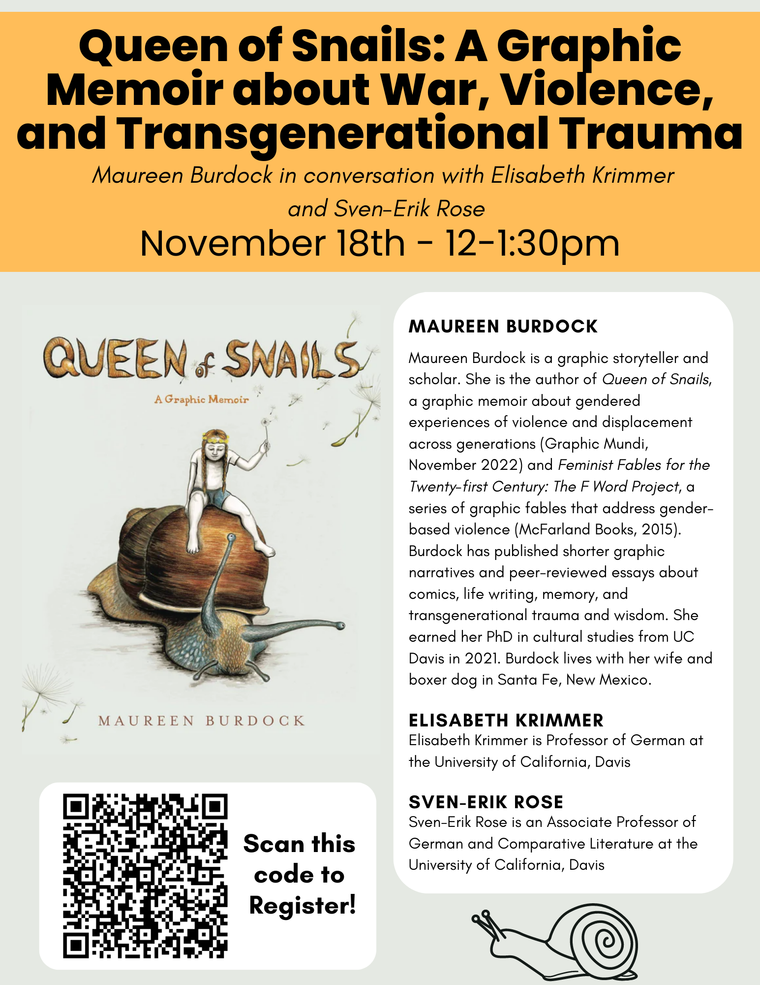 A Flyer for the upcoming Zoom talk with Maureen Burdock
