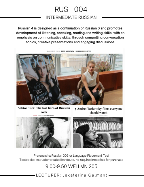 Flyer for Russian 4 with course description and information