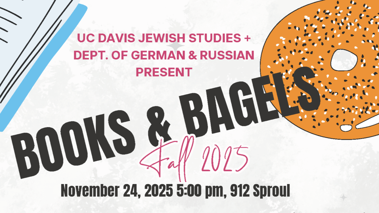 a banner for books and bagels, with art of a bagel.