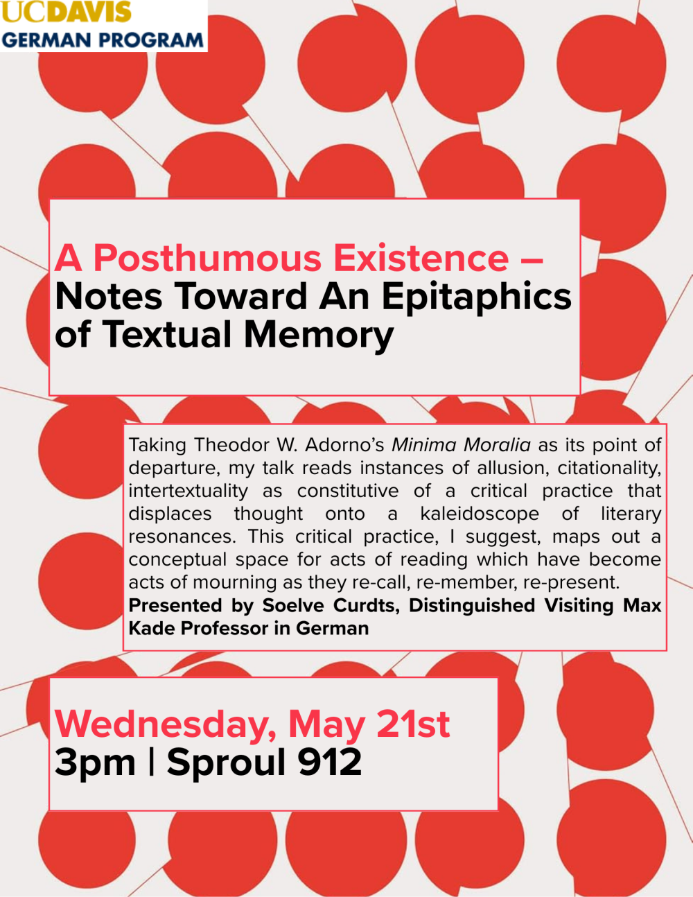A flyer for the upcoming event, the text of which is written out above.