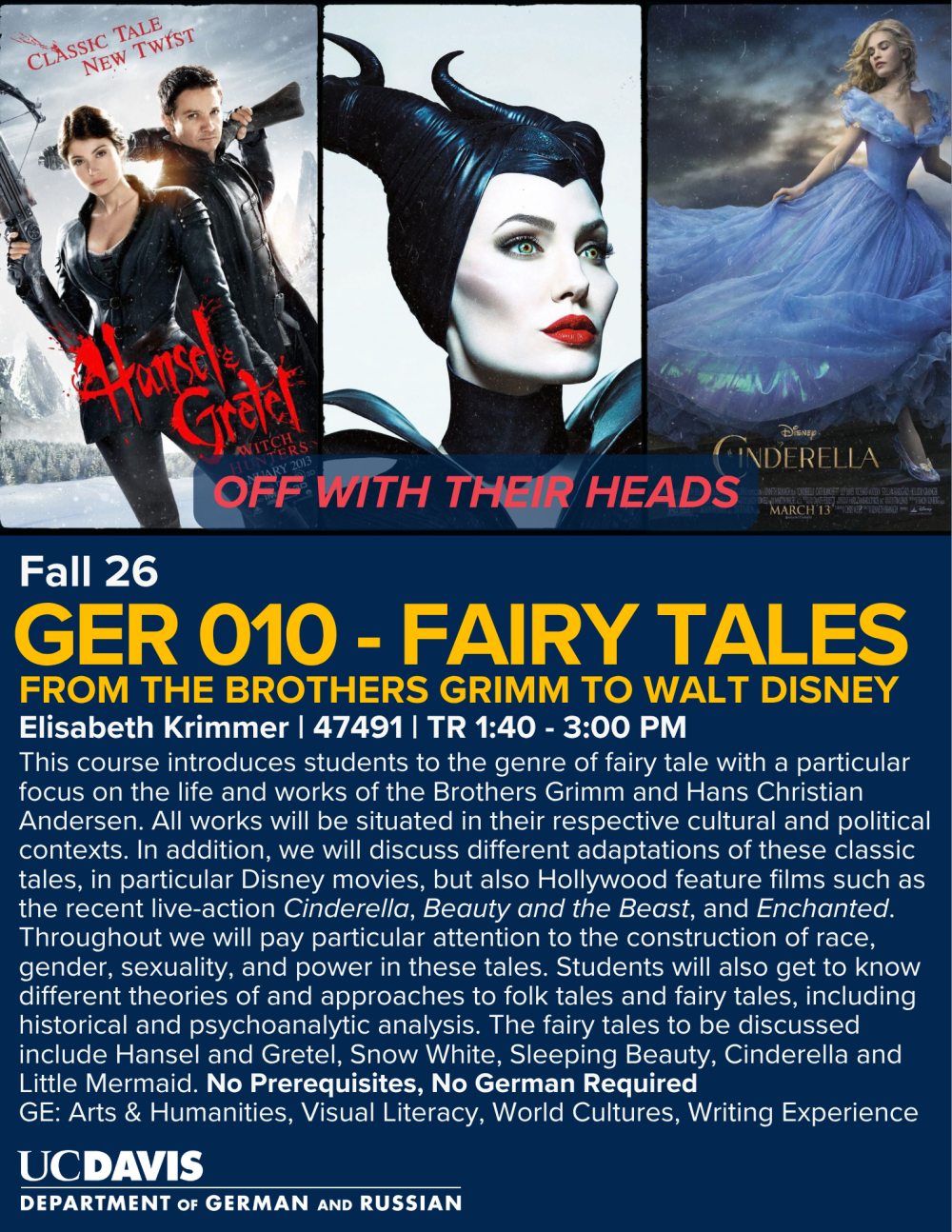 Event poster showing three stylized fairy-tale film stills and screening info.