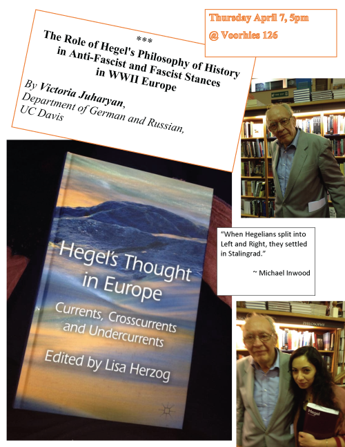 Poster for "Hegel's Thought in Europe" and Professor Juharyan are shown.