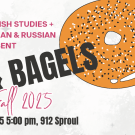 a banner for books and bagels, with art of a bagel.