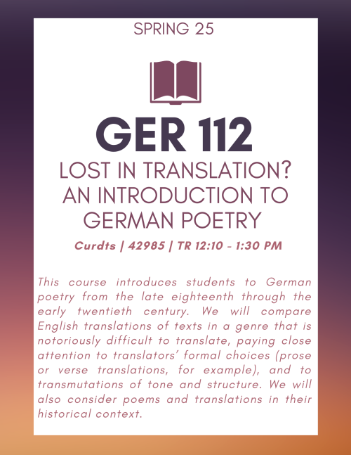 A flyer for GER 112, the course description is written out above.