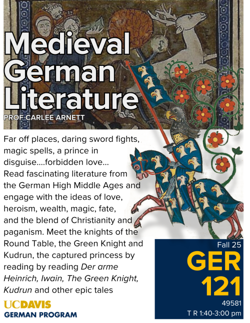 A flyer for GER 121, featuring medieval art.