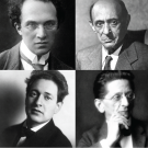 four black and white headshots of composers